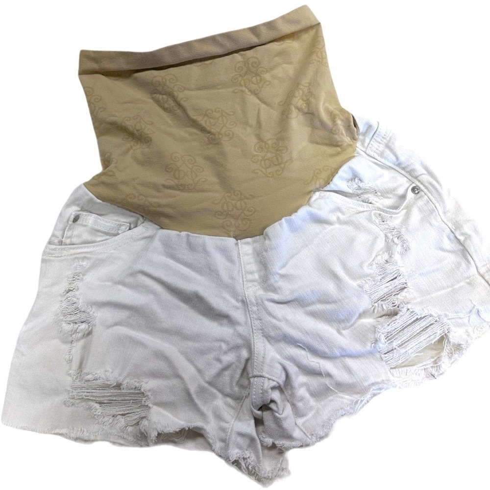 Jessica Simpson White Distressed Maternity Jean Shorts